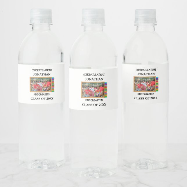 Custom kindergarten graduate chalkboard photo water bottle label (Bottles)