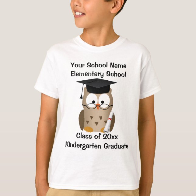 Custom Kindergarten Graduation T-Shirt, Wise Owl T-Shirt (Front)