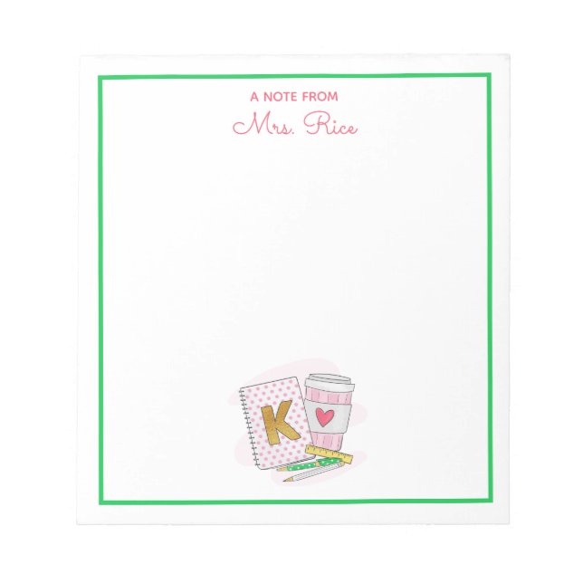 Custom Kindergarten Teacher Appreciation Pink Notepad (Front)