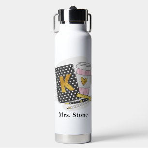 Custom Kindergarten Teacher Black Notebook Coffee Water Bottle