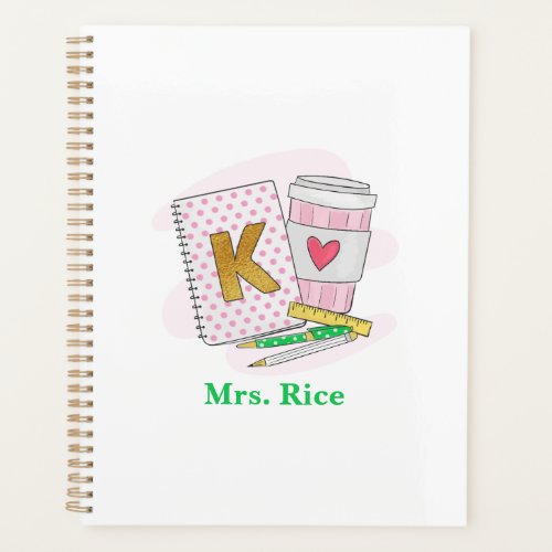 Custom Kindergarten Teacher Pink Dot Book Coffee Planner