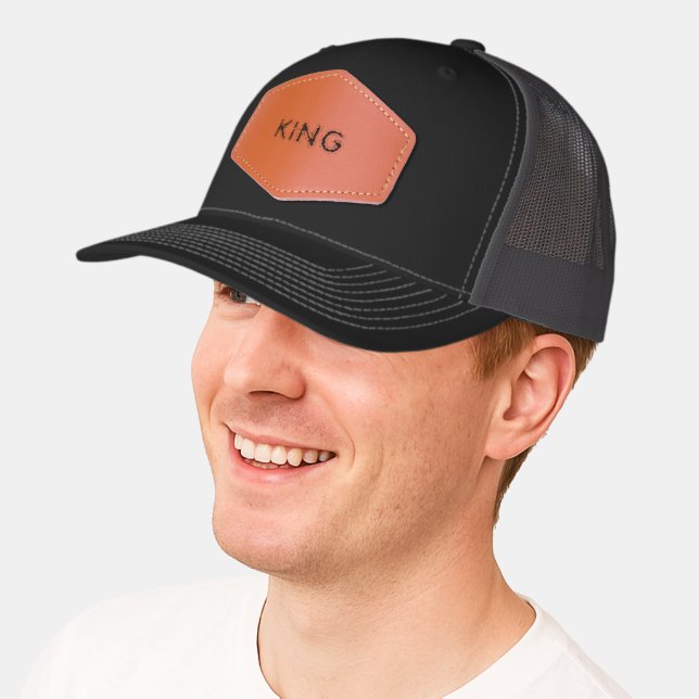Custom KING Richardson Hexagon Black Comfort-Cap  Leather Patch Hat (Male)