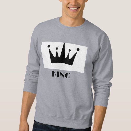 Custom King Text Black Crown Image Basic Grey Sweatshirt