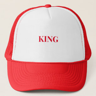 Custom King text name White and Red Color Caps Hat
