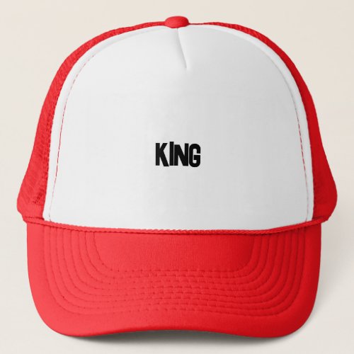 Custom King text name White and Red Color Caps Hat