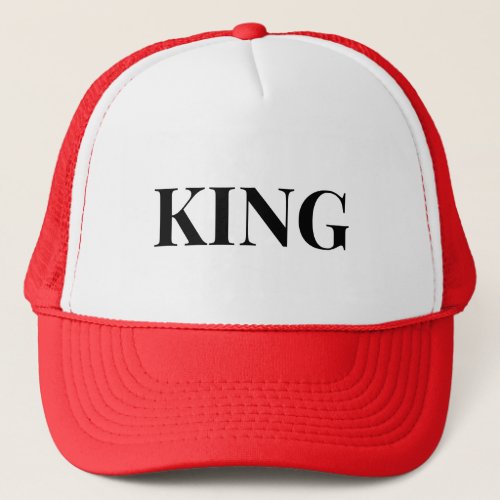 Custom King text name White and Red Color Caps Hat