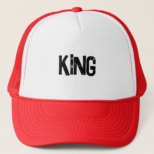 Custom King text name White and Red Color Caps Hat