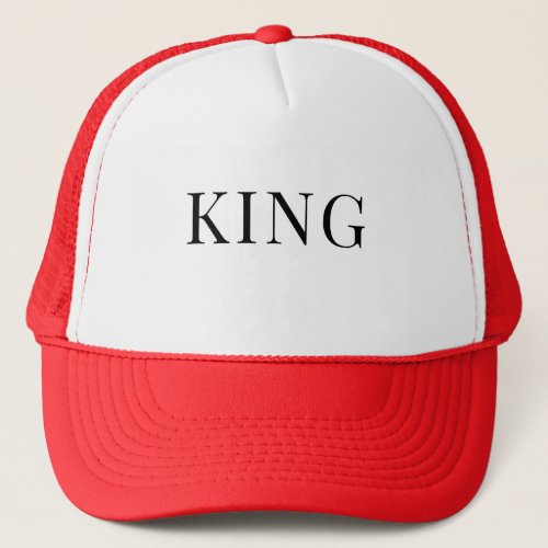 Custom King text name White and Red Color Caps Hat