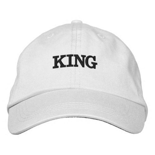 Custom King Text or Name or Word with White Color Embroidered Baseball Cap
