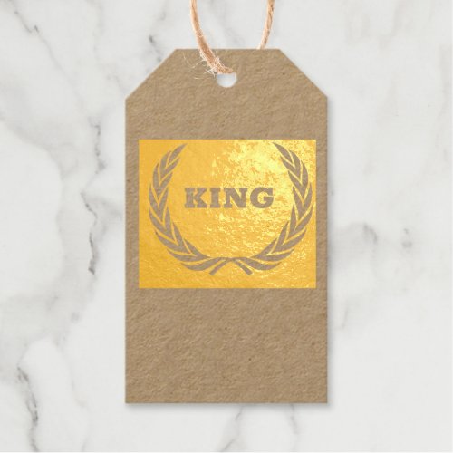 Custom King text Premium Kraft Gold Foil Gift Tag