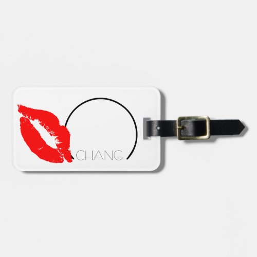 Custom Kiss Lips Black Red Lipstick Chang Monogram Luggage Tag
