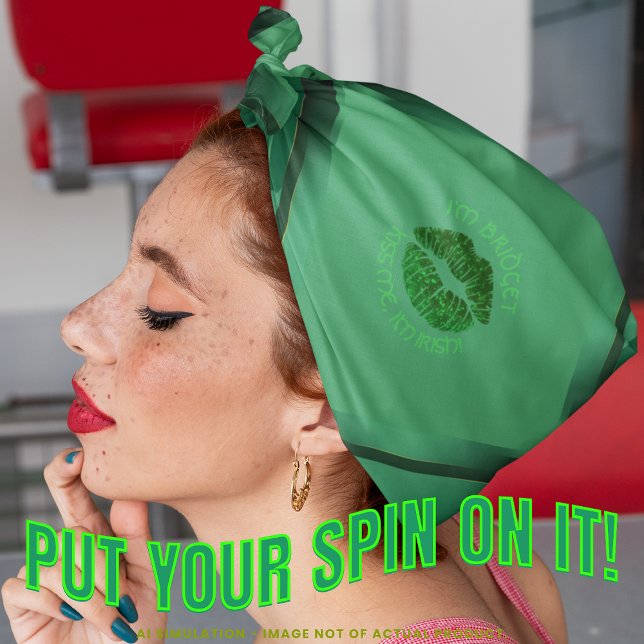 Custom "Kiss Me I'm Irish" Green Glitter Lip Print Bandana (Creator Uploaded)