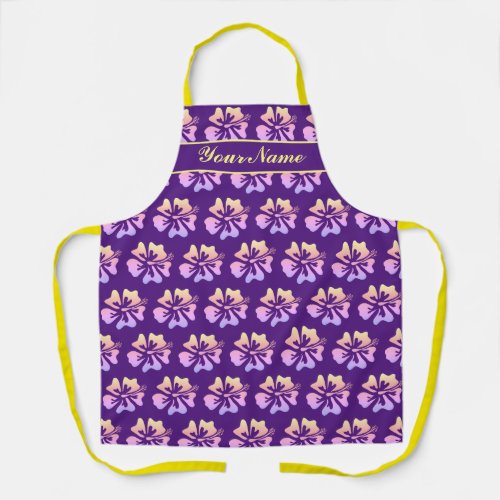 Custom kitchen apron with purple flower print