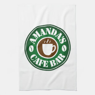 Custom kitchen bar towel with coffee shop logo