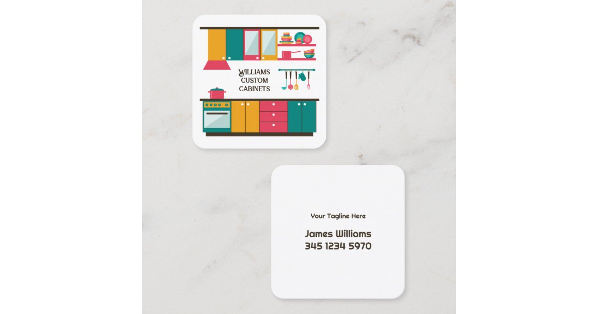 Custom Kitchen Cabinets Square Business Card | Zazzle