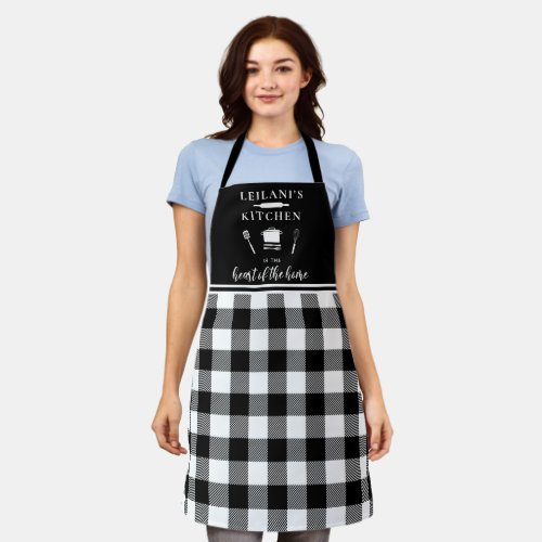 Custom Kitchen Heart Home Buffalo Plaid Black Apron