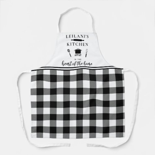 Custom Kitchen Heart Home Buffalo Plaid White Apron