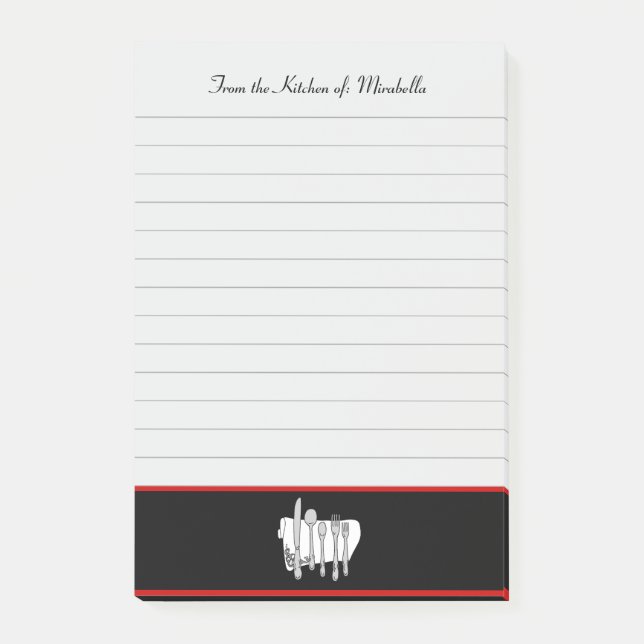 Custom Kitchen of Black Red Lined 4" x 6" Post-it Notes (Front)