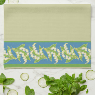 Custom Kitchen Towel: Lilies of the Valley, Blue Towel