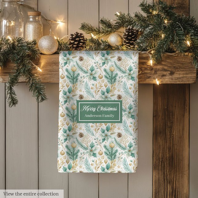 Custom Kitchen Towel White Poinsettia Christmas (Custom Kitchen Towel White Poinsettia Christmas Gift)