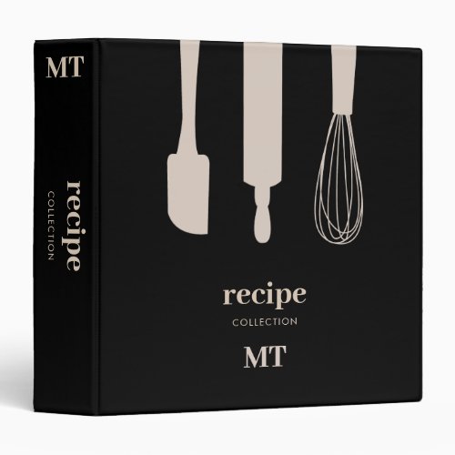Custom Kitchen Utensils Monogram Recipe Cookbook 3 Ring Binder