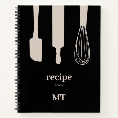 Custom Kitchen Utensils Monogram Recipe Cookbook Notebook