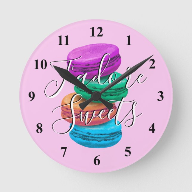 Custom kitchen wall clock with French macaron art (Front)