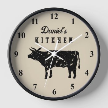 Custom Kitchen Wall Clock With Vintage Cow Logo by cookinggifts at Zazzle