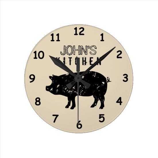 Custom kitchen wall clock with vintage pig logo