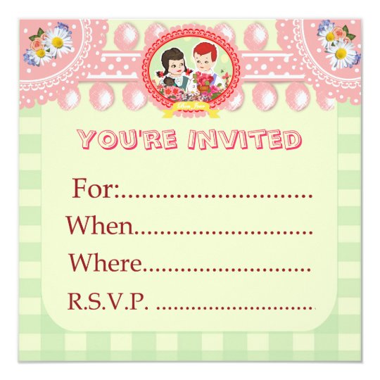 Custom Kitsch Green Gingham Kid's Party Blank - Card