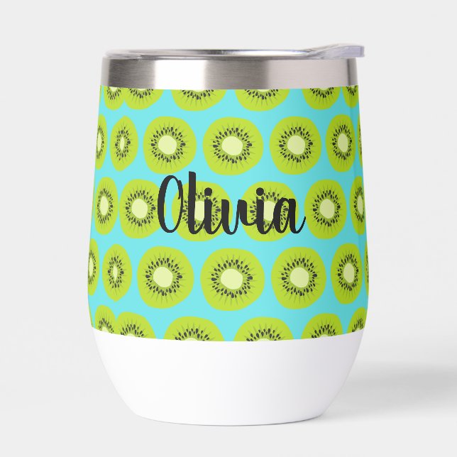 Custom Kiwi Print Tumbler with Blue Background (Left)