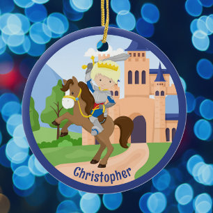 Custom Knight in Shining Armor Kids Christmas Ceramic Ornament