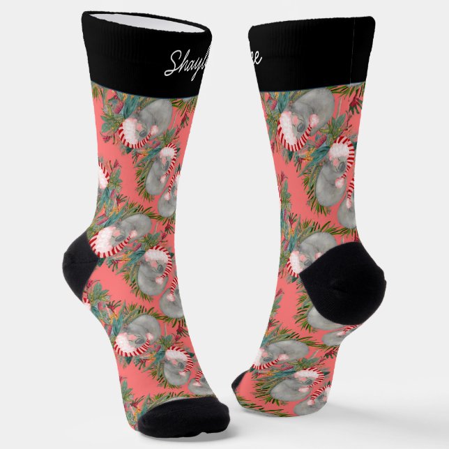 Custom Koala Christmas Pink Crew Socks (Angled)