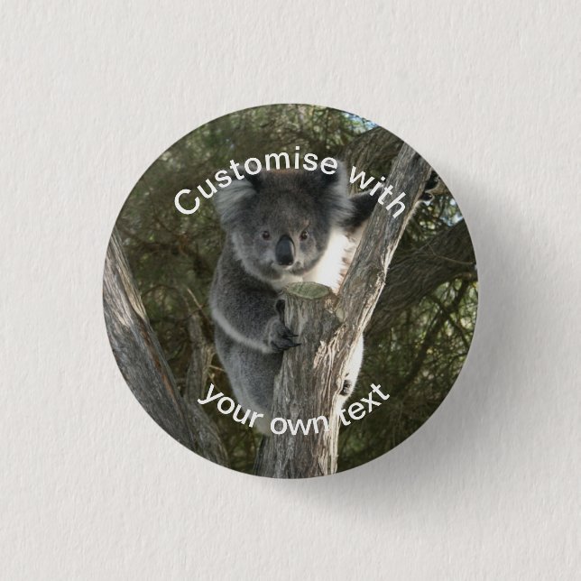 Custom Koala Climbing a Tree Button (Front)