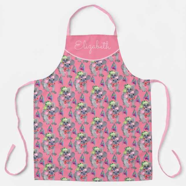 Custom Koala Family Pink Christmas Apron (Front)