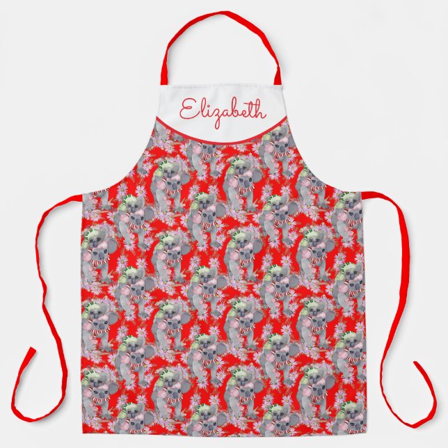 Custom Koala Family Red Christmas Apron (Front)
