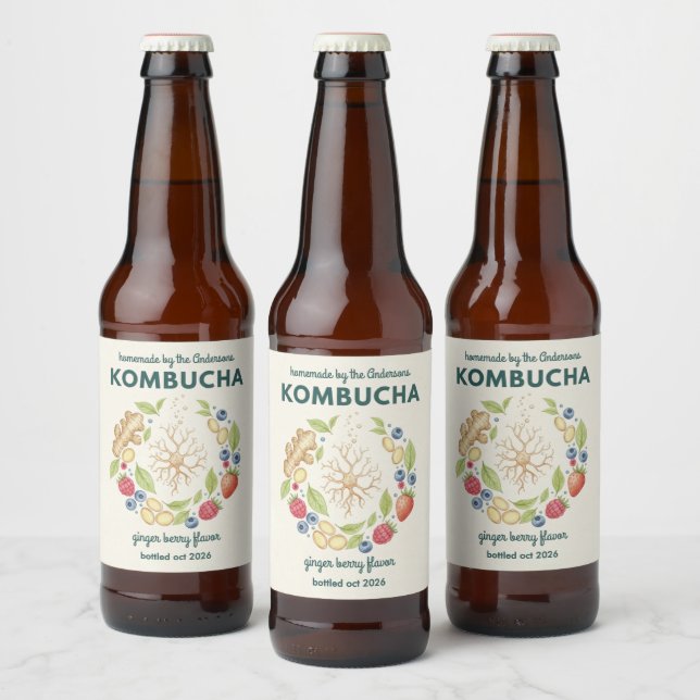 Custom Kombucha Botanical Bottle Label  (Bottles)