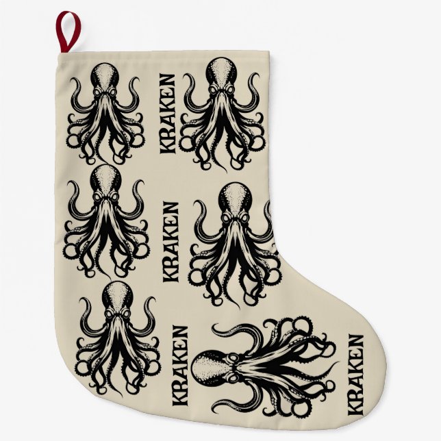Custom Kraken Octopus Squid Name Personalized Large Christmas Stocking (Front)