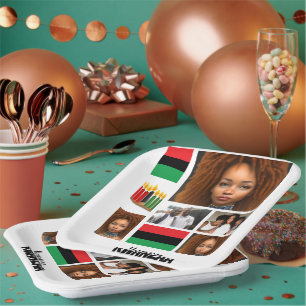 Custom Kwanzaa 8 Photo Collage Paper Plates