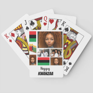 Custom Kwanzaa 8 Photo Collage Poker Cards