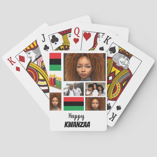 Custom Kwanzaa 8 Photo Collage Poker Cards (Back)
