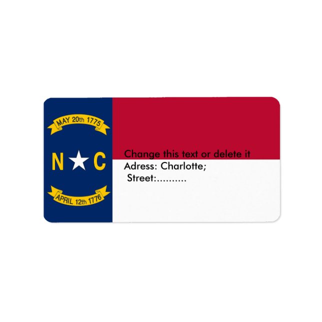 Custom Label with Flag of North Carolina, U.S.A. (Front)