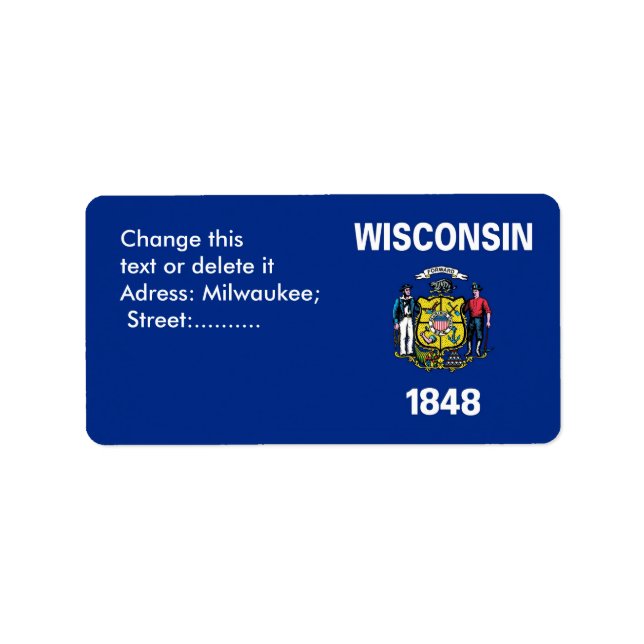 Custom Label with Flag of Wisconsin, U.S.A. (Front)