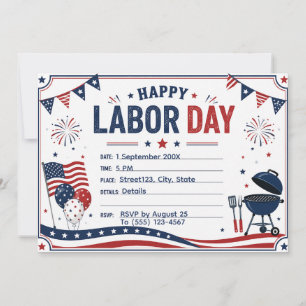 Custom Labor Day BBQ Party Invitation Patriotic