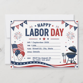 Custom Labor Day BBQ Party Invitation | Patriotic