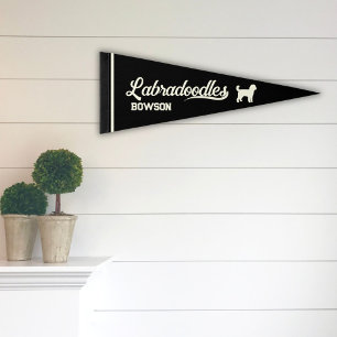 Custom Labradoodle Retro Script Black Pennant Flag