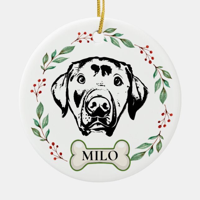 Custom Labrador Dog Personalized Hand Drawing Ceramic Ornament (Front)