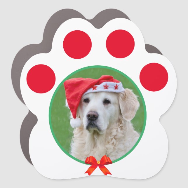 Custom Labrador Dog Photo & Christmas Ribbon Car Magnet (Front)