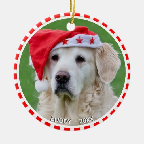 Custom Labrador Dog Photo with Red  White Frame Ceramic Ornament