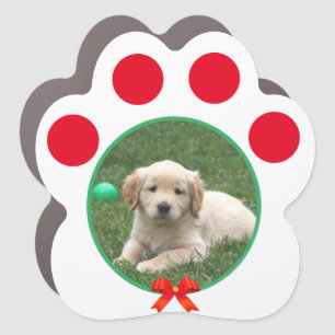 Custom Labrador Puppy Dog Photo & Christmas Ribbon Car Magnet